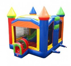 5-Part Multi Play Rainbow Inflatable Bounce House with Slide